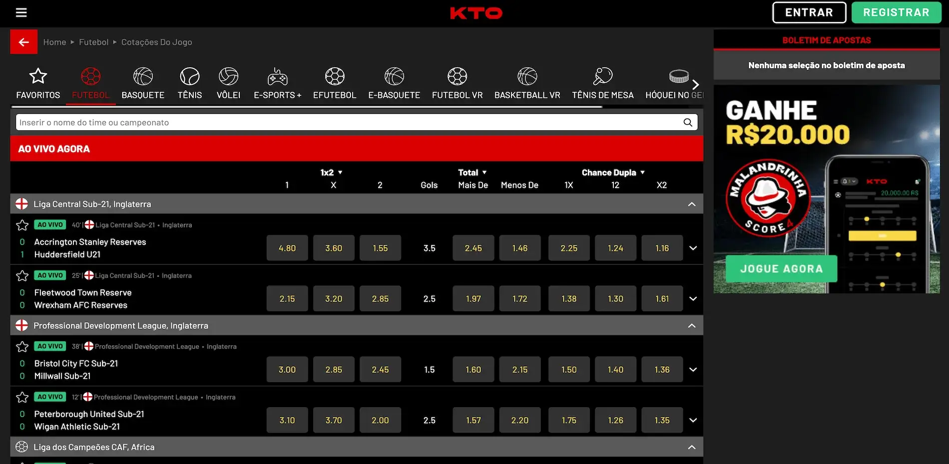 Apostas ao Vivo KTO